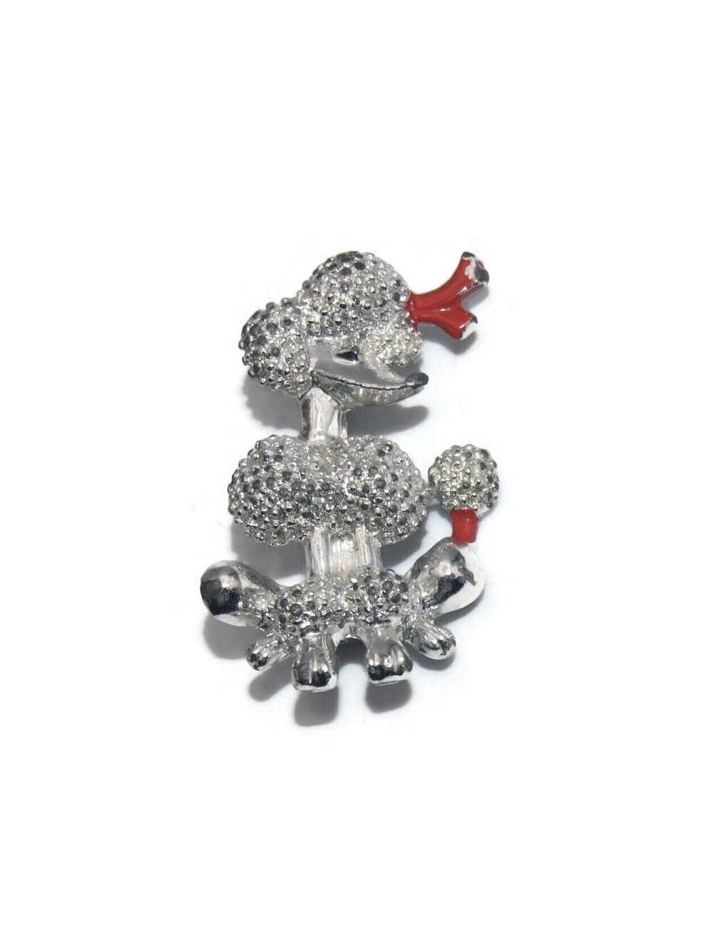 Vintage Silver Tone and Red Enamel Poodle Brooch.